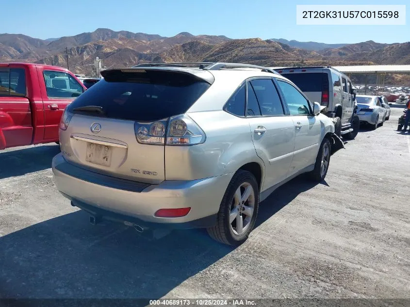 2007 Lexus Rx 350 Base (A5) VIN: 2T2GK31U57C015598 Lot: 40689173