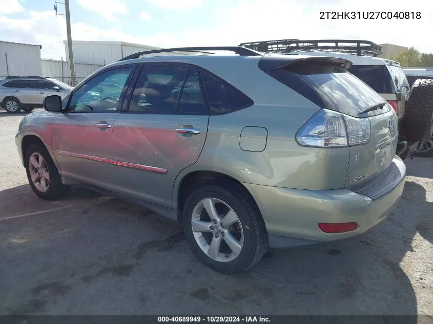 2007 Lexus Rx 350 VIN: 2T2HK31U27C040818 Lot: 40689949