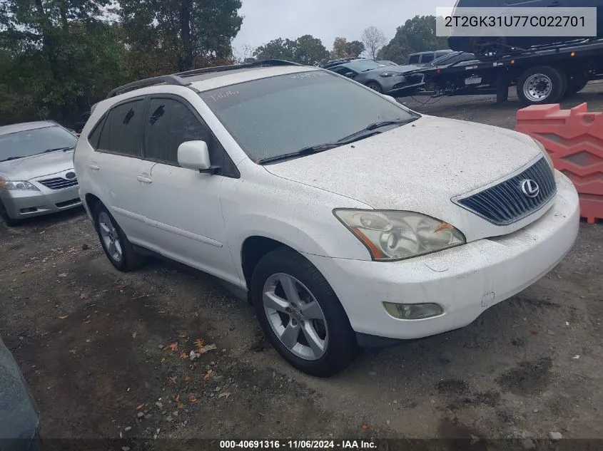 2007 Lexus Rx 350 VIN: 2T2GK31U77C022701 Lot: 40691316