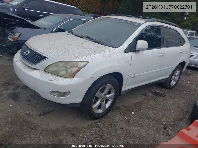 2007 Lexus Rx 350 VIN: 2T2GK31U77C022701 Lot: 40691316