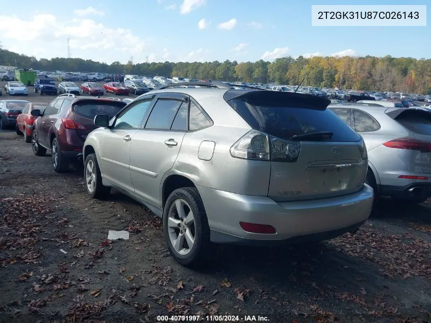 2007 Lexus Rx 350 VIN: 2T2GK31U87C026143 Lot: 40791997