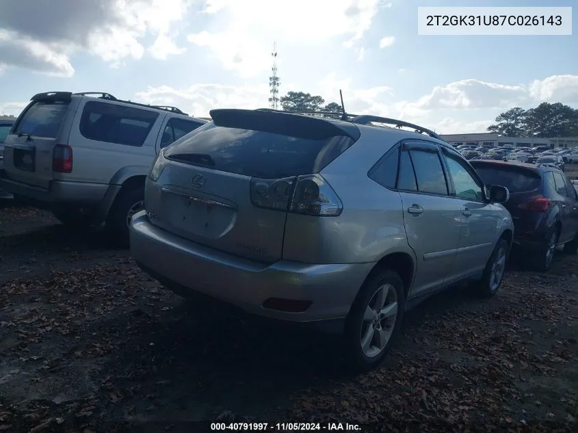 2007 Lexus Rx 350 VIN: 2T2GK31U87C026143 Lot: 40791997