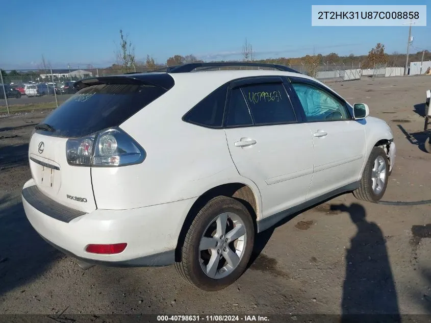 2007 Lexus Rx 350 VIN: 2T2HK31U87C008858 Lot: 40798631