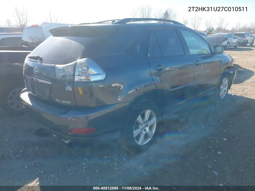 2007 Lexus Rx 350 VIN: 2T2HK31U27C010511 Lot: 40812095