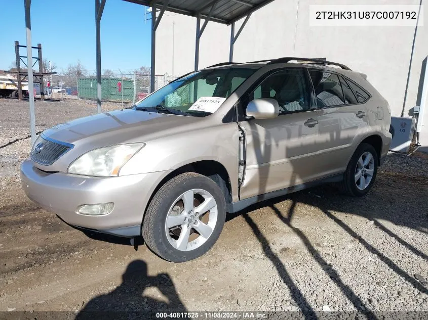 2007 Lexus Rx 350 VIN: 2T2HK31U87C007192 Lot: 40817525