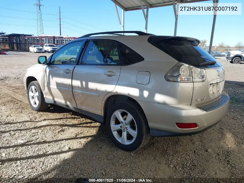 2007 Lexus Rx 350 VIN: 2T2HK31U87C007192 Lot: 40817525