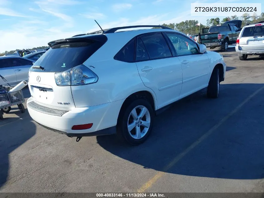 2007 Lexus Rx 350 VIN: 2T2GK31U87C026224 Lot: 40833146