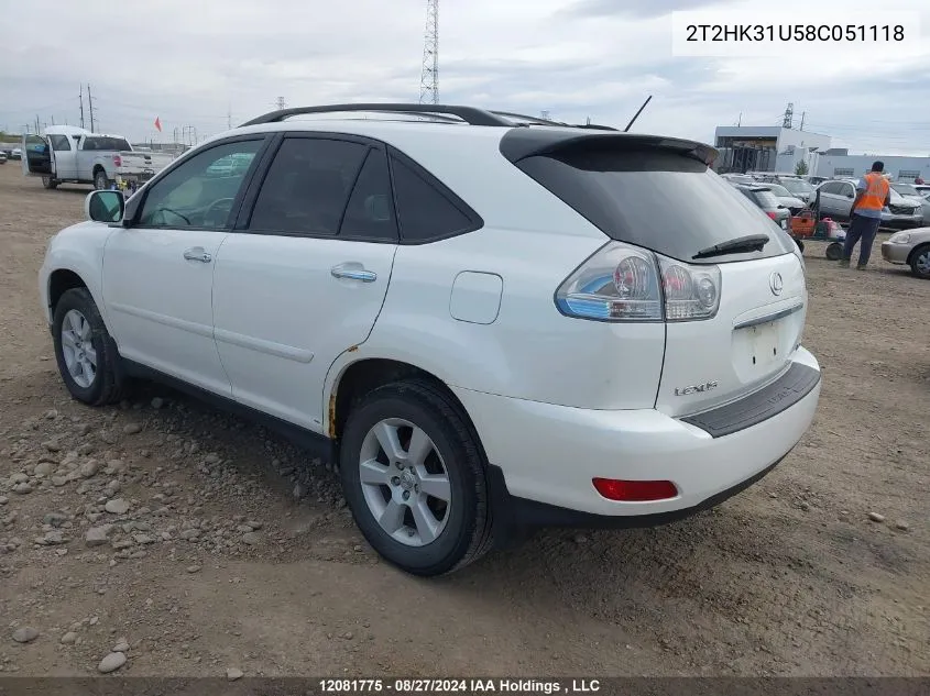 2008 Lexus Rx 350 VIN: 2T2HK31U58C051118 Lot: 12081775