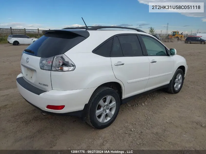 2008 Lexus Rx 350 VIN: 2T2HK31U58C051118 Lot: 12081775