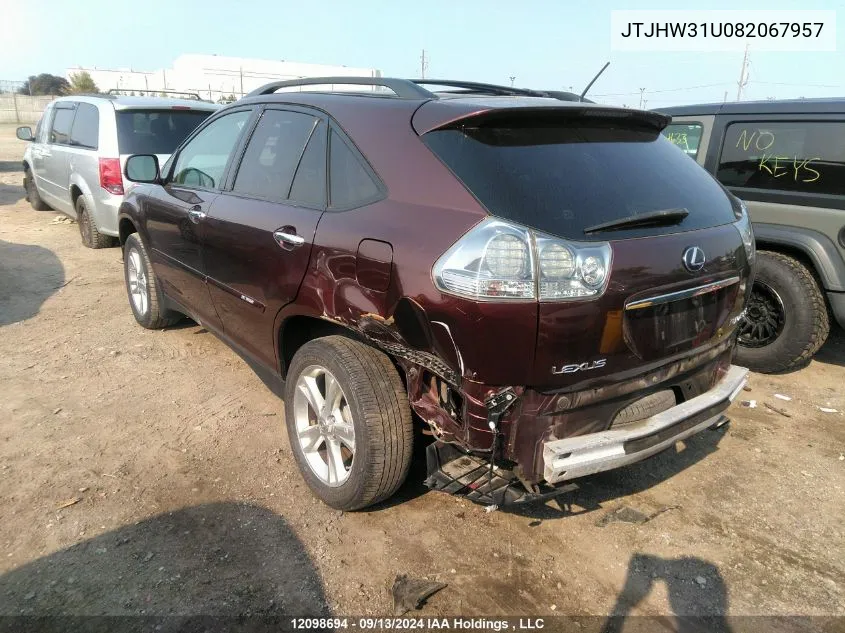 2008 Lexus Rx 400H VIN: JTJHW31U082067957 Lot: 12098694