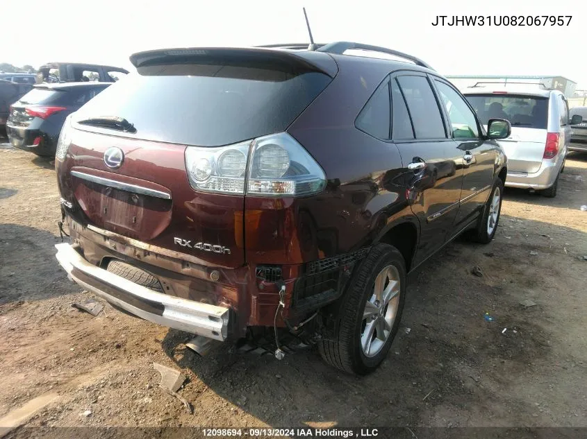 2008 Lexus Rx 400H VIN: JTJHW31U082067957 Lot: 12098694