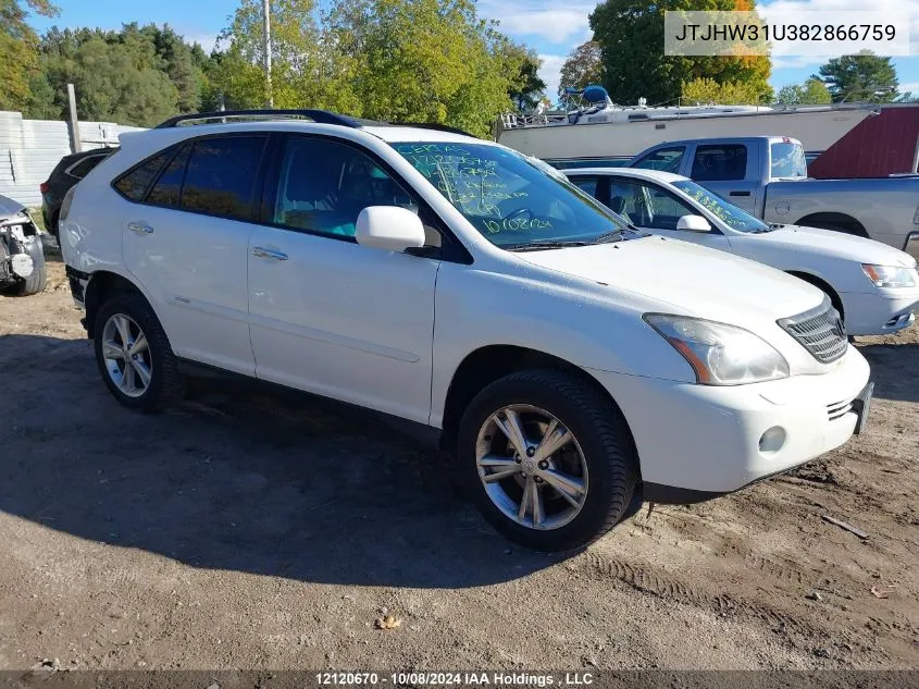 2008 Lexus Rx 400H VIN: JTJHW31U382866759 Lot: 12120670