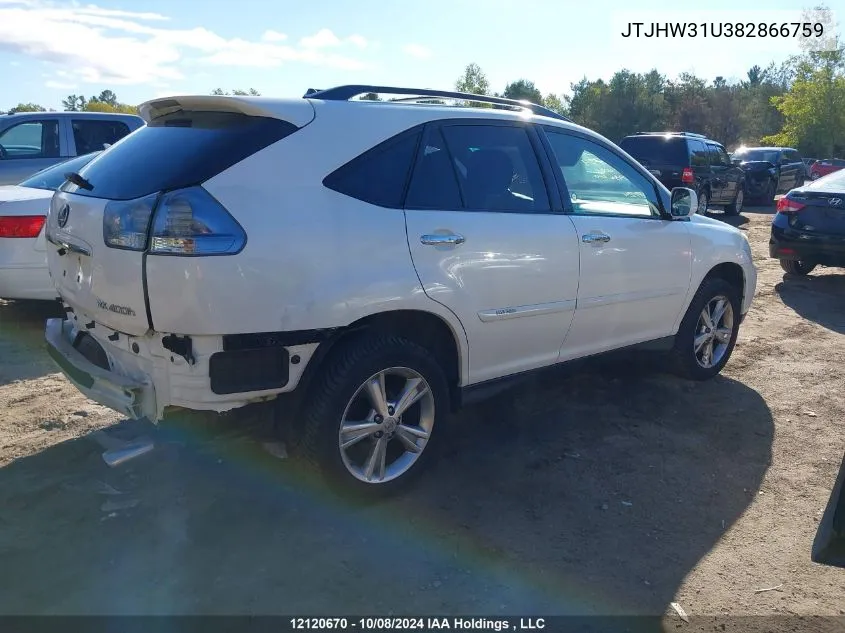 2008 Lexus Rx 400H VIN: JTJHW31U382866759 Lot: 12120670