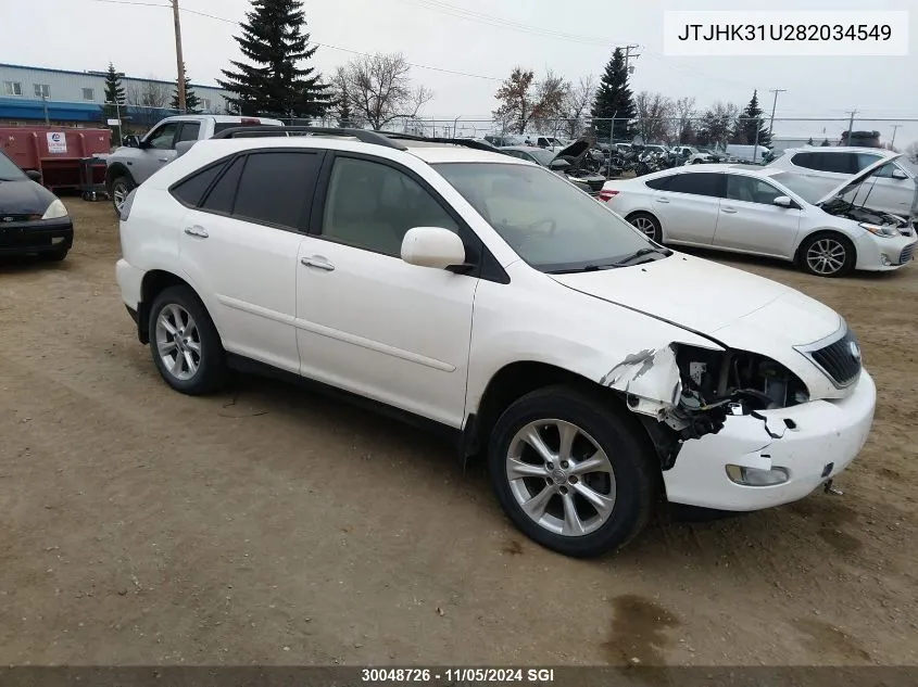 2008 Lexus Rx 350 VIN: JTJHK31U282034549 Lot: 30048726