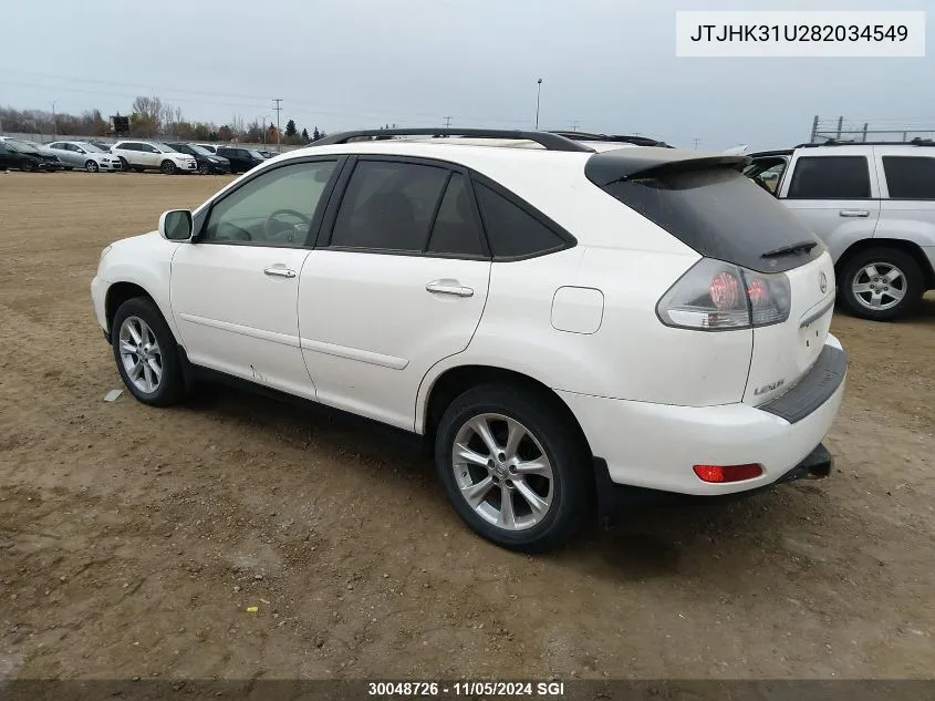 2008 Lexus Rx 350 VIN: JTJHK31U282034549 Lot: 30048726