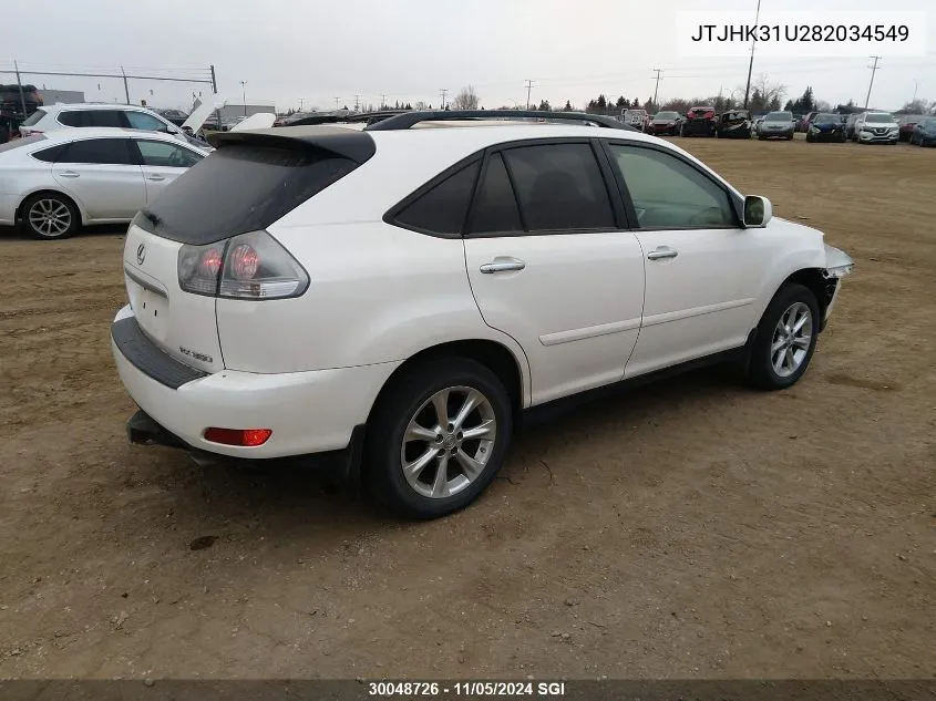 2008 Lexus Rx 350 VIN: JTJHK31U282034549 Lot: 30048726