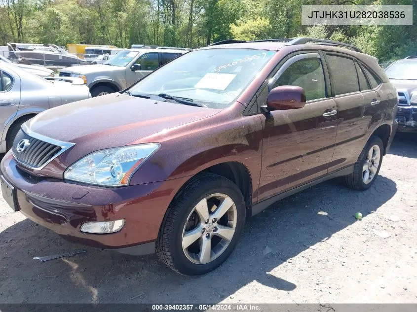 2008 Lexus Rx 350 VIN: JTJHK31U282038536 Lot: 39402357