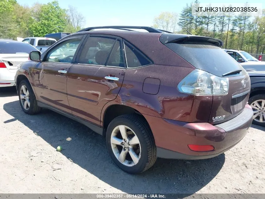 2008 Lexus Rx 350 VIN: JTJHK31U282038536 Lot: 39402357