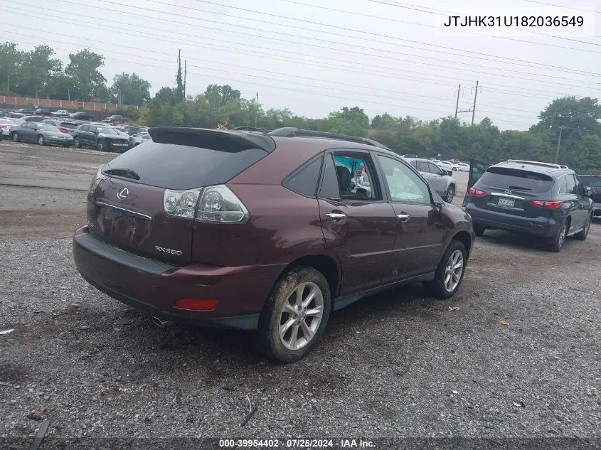 2008 Lexus Rx 350 VIN: JTJHK31U182036549 Lot: 39954402