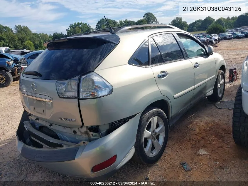 2008 Lexus Rx 350 VIN: 2T2GK31U38C043126 Lot: 40256212