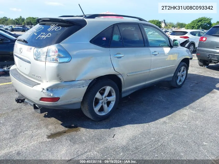 2008 Lexus Rx 350 VIN: 2T2HK31U08C093342 Lot: 40335116