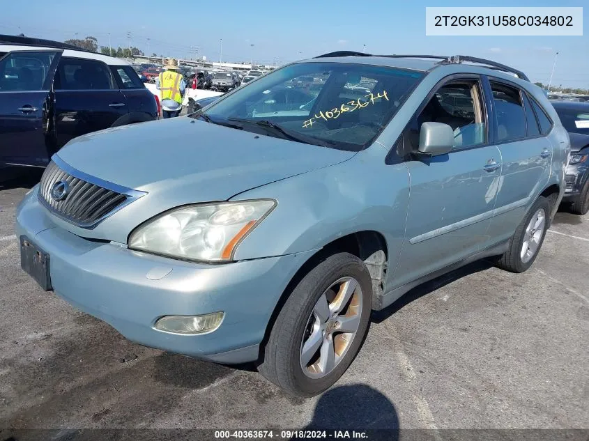 2008 Lexus Rx 350 VIN: 2T2GK31U58C034802 Lot: 40363674