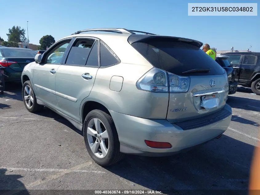 2008 Lexus Rx 350 VIN: 2T2GK31U58C034802 Lot: 40363674