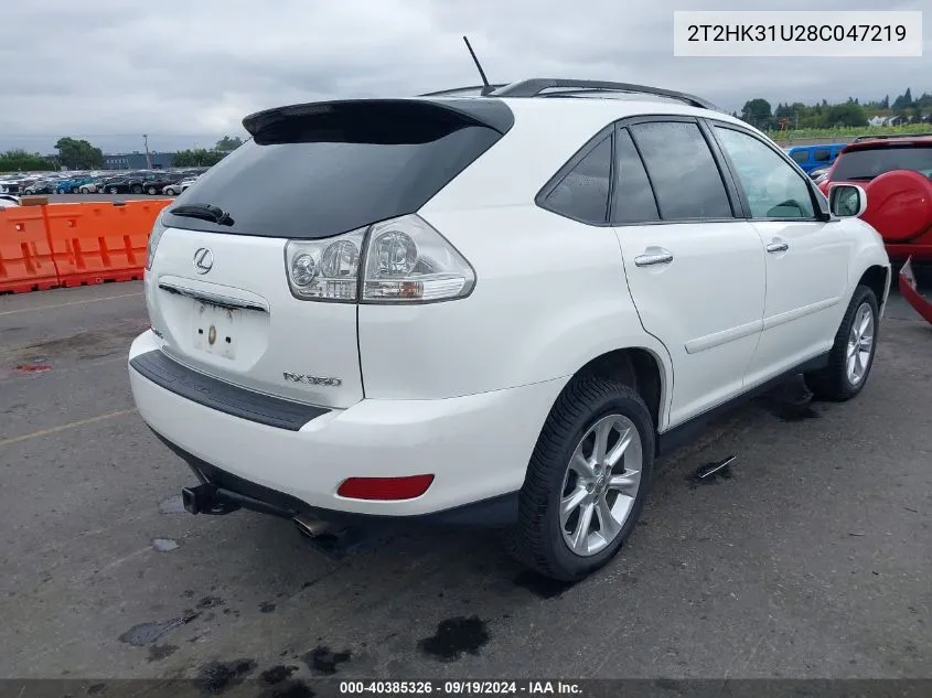 2008 Lexus Rx 350 VIN: 2T2HK31U28C047219 Lot: 40385326