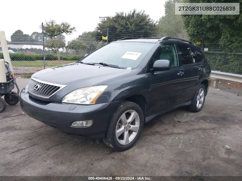 2008 Lexus Rx 350 VIN: 2T2GK31U88C026838 Lot: 40406428