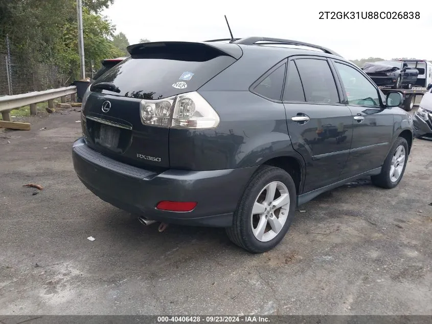 2008 Lexus Rx 350 VIN: 2T2GK31U88C026838 Lot: 40406428