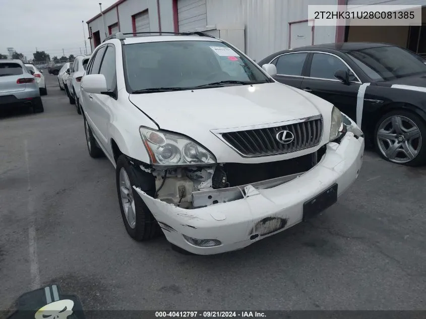 2008 Lexus Rx 350 VIN: 2T2HK31U28C081385 Lot: 40412797