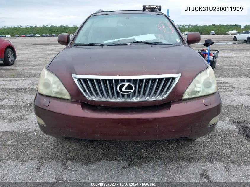 2008 Lexus Rx 350 VIN: JTJGK31U280011909 Lot: 40537323