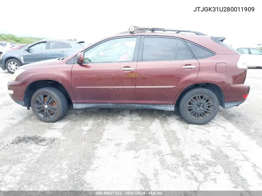 2008 Lexus Rx 350 VIN: JTJGK31U280011909 Lot: 40537323