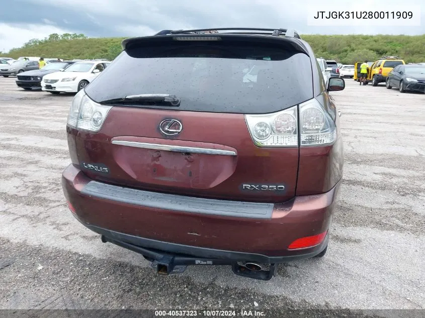 2008 Lexus Rx 350 VIN: JTJGK31U280011909 Lot: 40537323