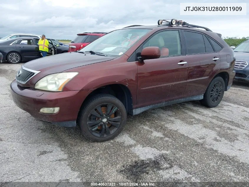 2008 Lexus Rx 350 VIN: JTJGK31U280011909 Lot: 40537323