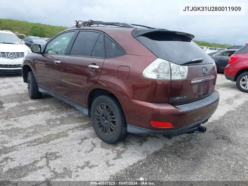 2008 Lexus Rx 350 VIN: JTJGK31U280011909 Lot: 40537323