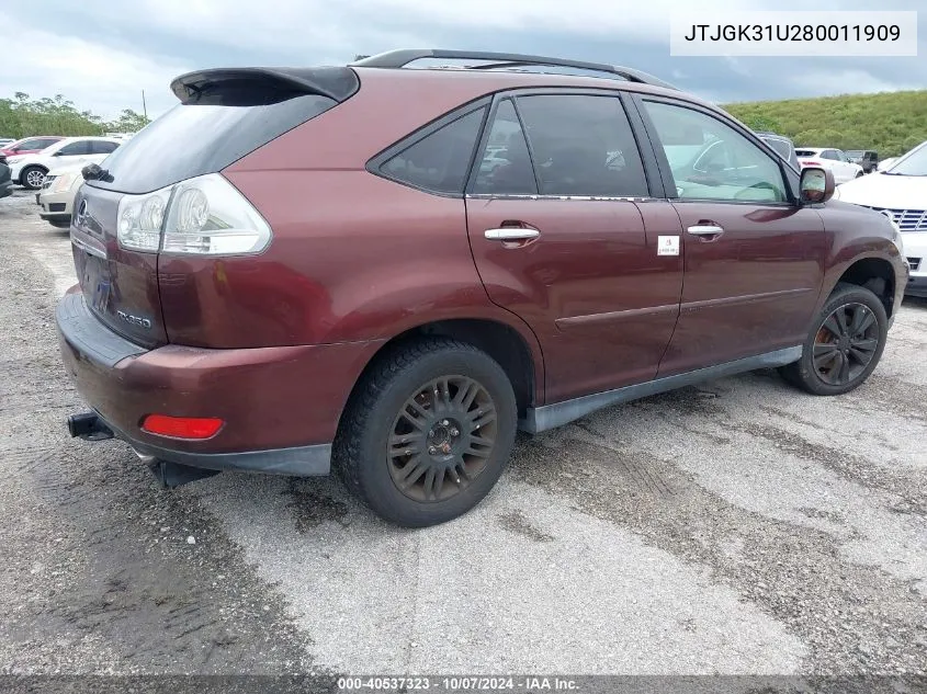 2008 Lexus Rx 350 VIN: JTJGK31U280011909 Lot: 40537323