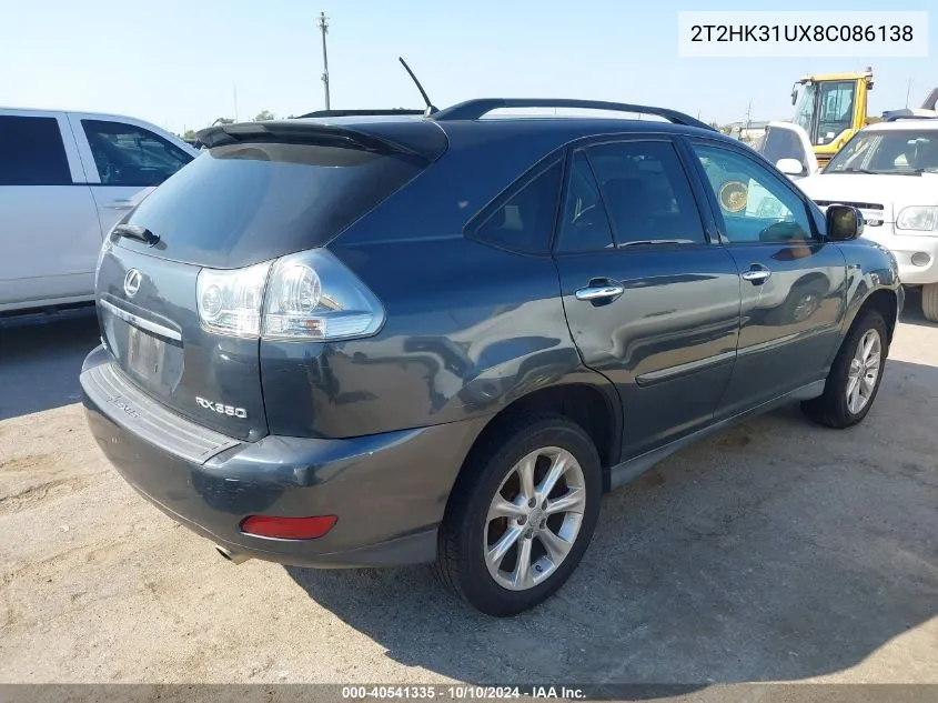 2008 Lexus Rx 350 VIN: 2T2HK31UX8C086138 Lot: 40541335