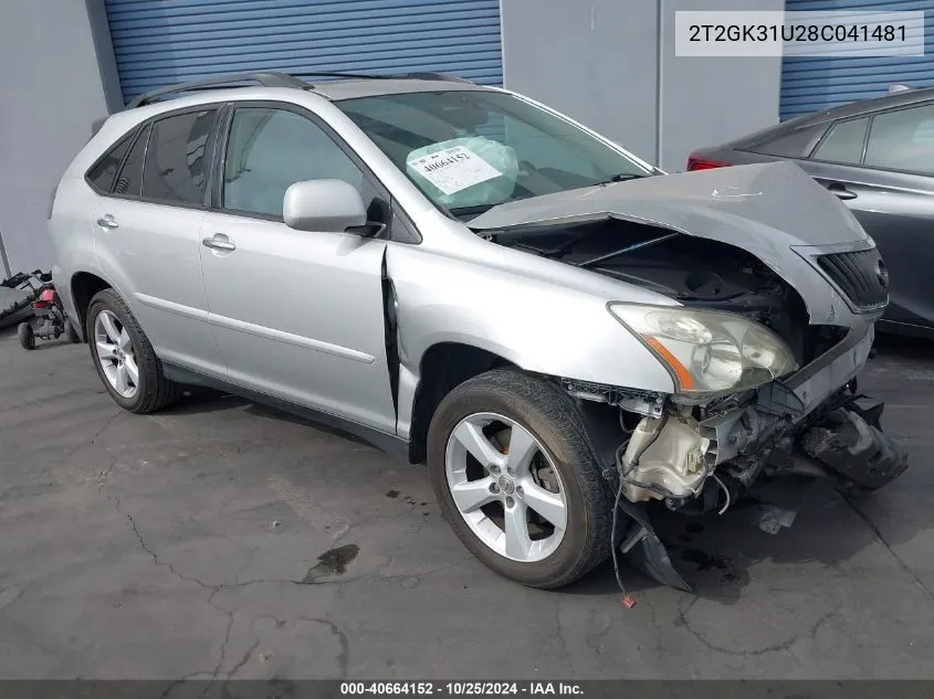 2008 Lexus Rx 350 VIN: 2T2GK31U28C041481 Lot: 40664152