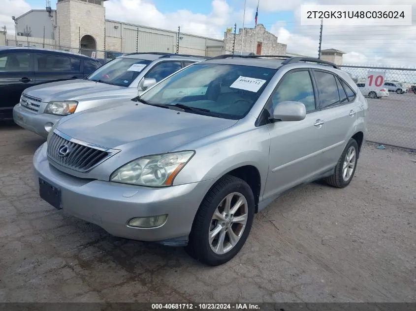 2008 Lexus Rx 350 VIN: 2T2GK31U48C036024 Lot: 40681712