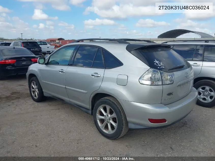 2008 Lexus Rx 350 VIN: 2T2GK31U48C036024 Lot: 40681712