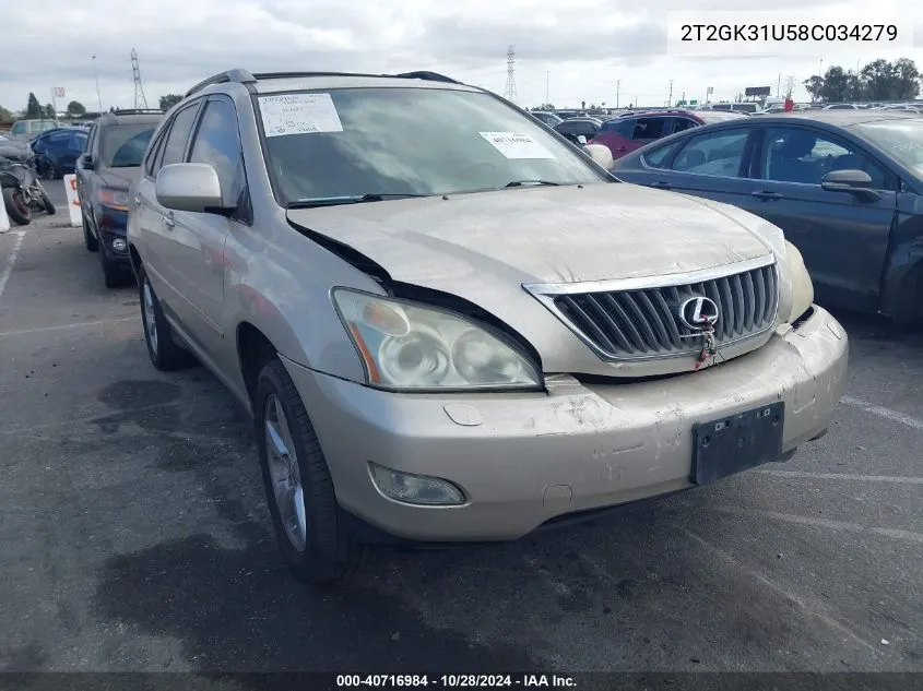 2008 Lexus Rx 350 VIN: 2T2GK31U58C034279 Lot: 40716984