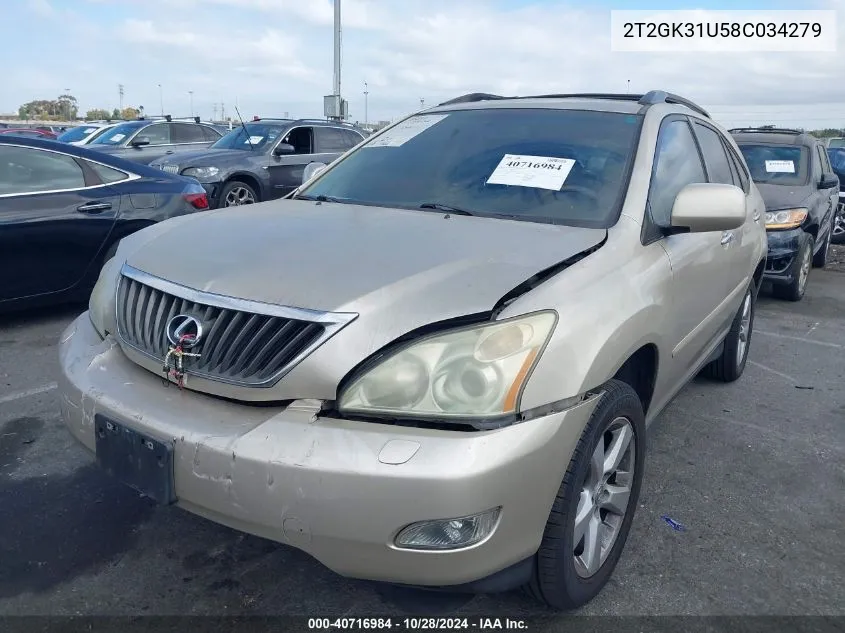 2008 Lexus Rx 350 VIN: 2T2GK31U58C034279 Lot: 40716984