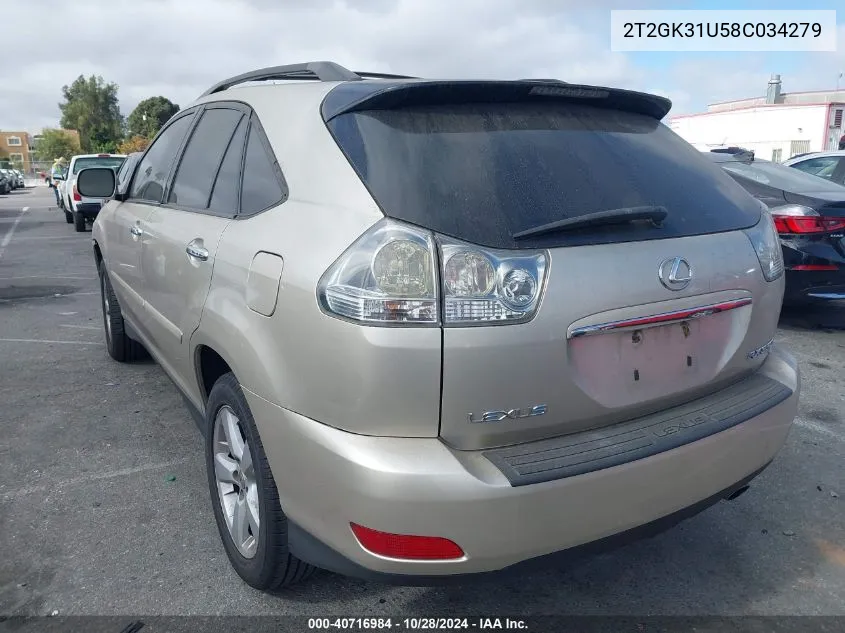 2008 Lexus Rx 350 VIN: 2T2GK31U58C034279 Lot: 40716984