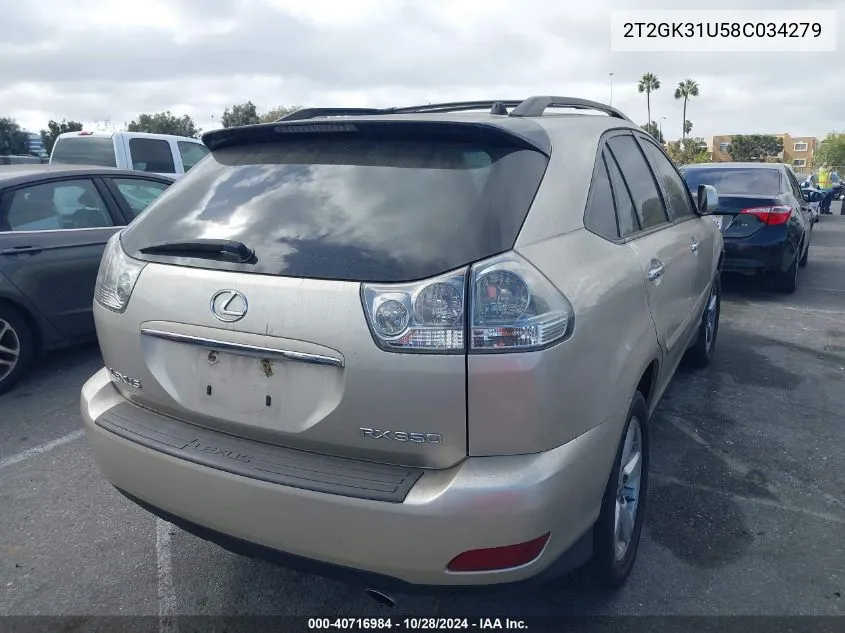 2008 Lexus Rx 350 VIN: 2T2GK31U58C034279 Lot: 40716984