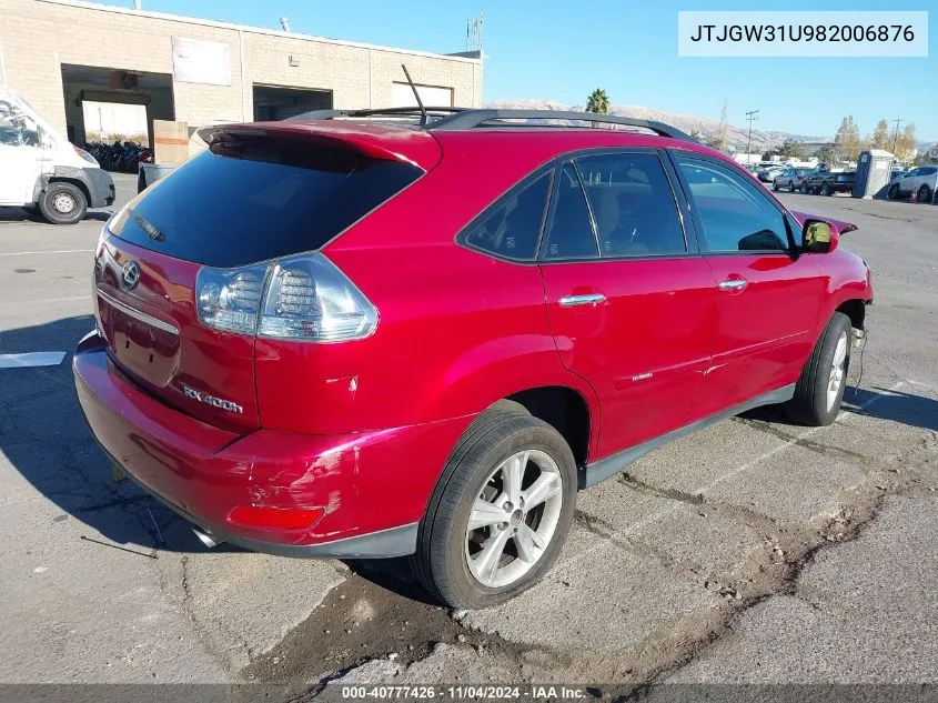 2008 Lexus Rx 400H VIN: JTJGW31U982006876 Lot: 40777426