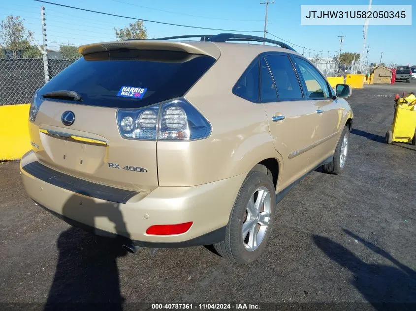 2008 Lexus Rx 400H VIN: JTJHW31U582050345 Lot: 40787361