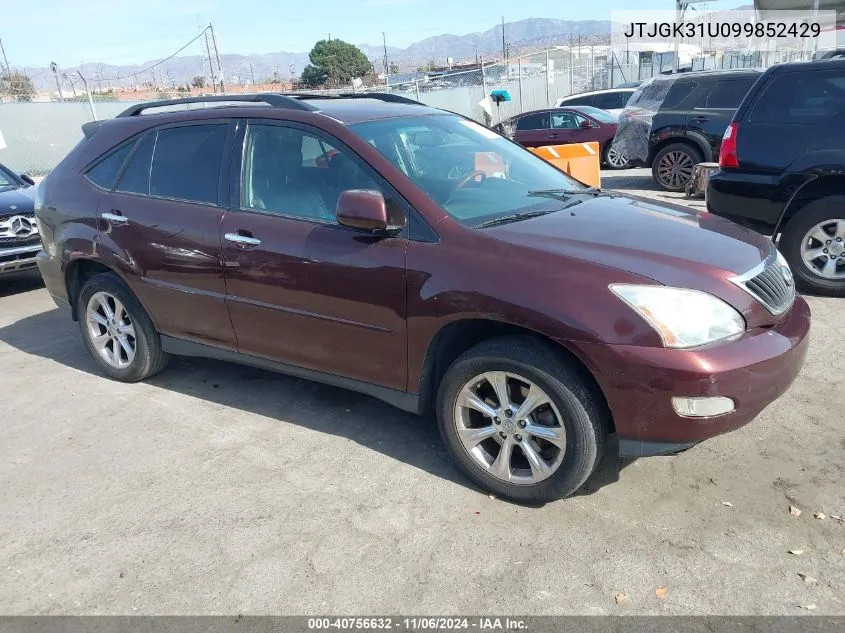 2009 Lexus Rx 350 VIN: JTJGK31U099852429 Lot: 40756632