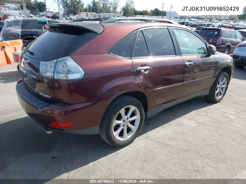 2009 Lexus Rx 350 VIN: JTJGK31U099852429 Lot: 40756632