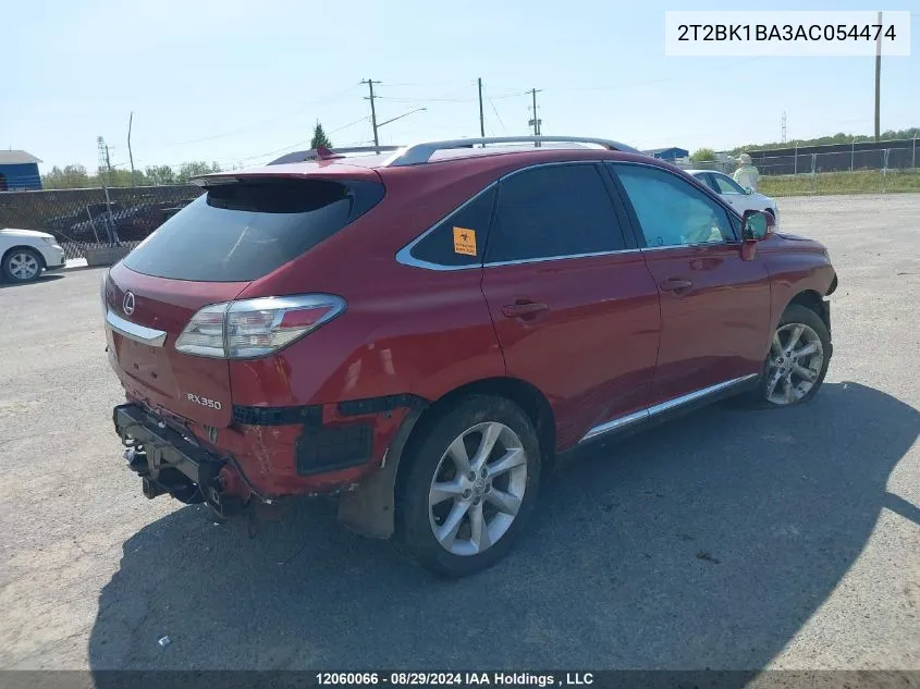 2010 Lexus Rx 350 VIN: 2T2BK1BA3AC054474 Lot: 12060066